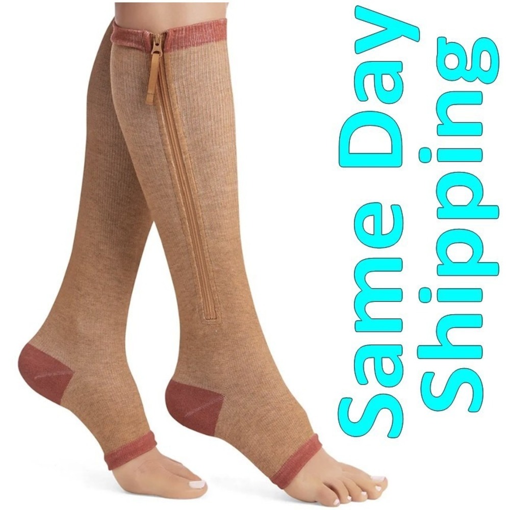 Lot of 2 Copper Zipper Compression Socks Leg Support  ZipUp Unisex 14–17 mmH S/M